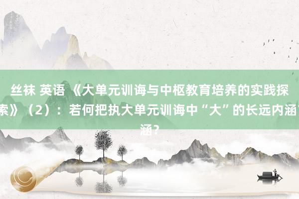 丝袜 英语 《大单元训诲与中枢教育培养的实践探索》（2）：若何把执大单元训诲中“大”的长远内涵？